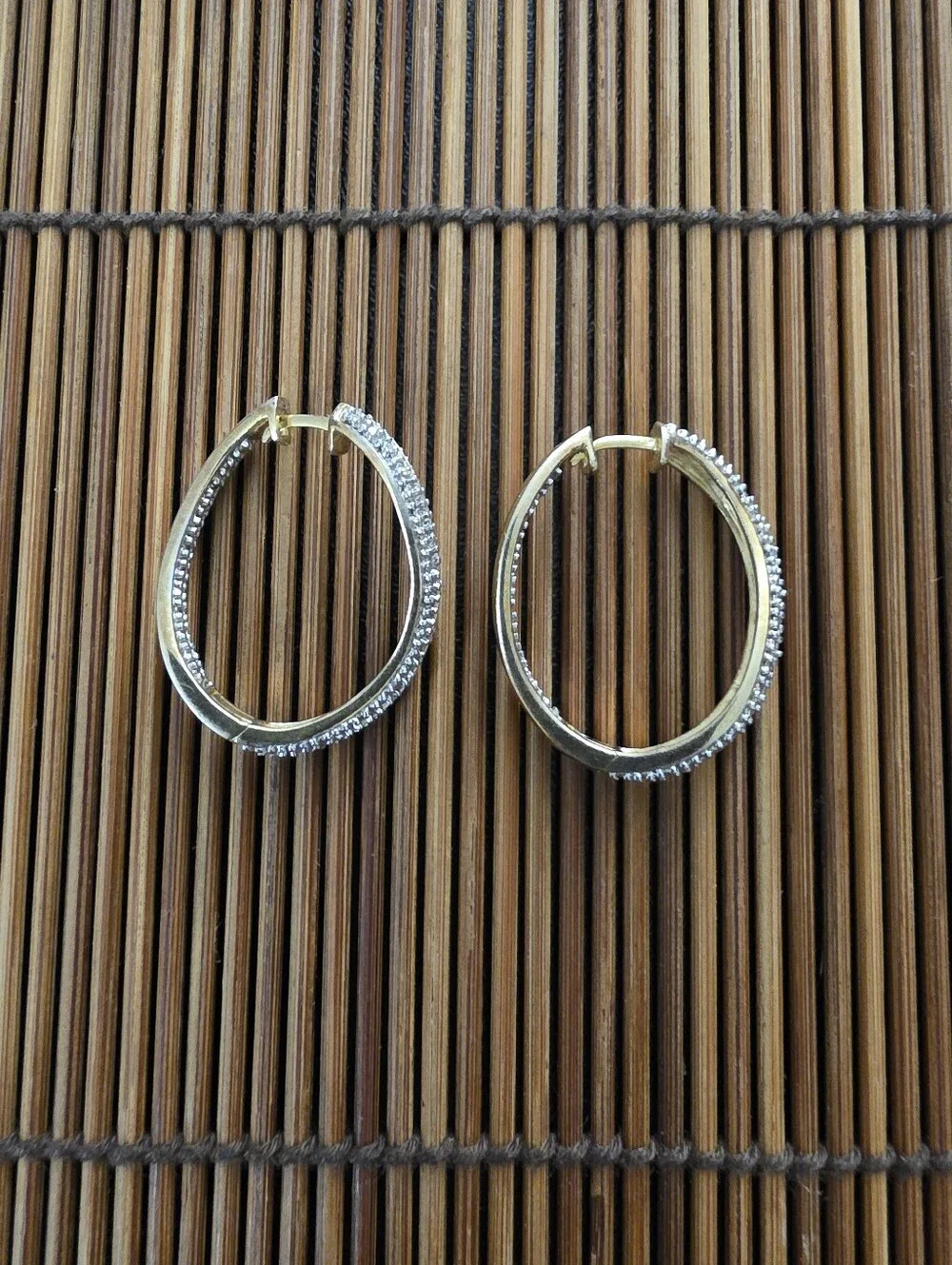 925 Silver Diamond Chip Yellow Gold Hoop Earrings